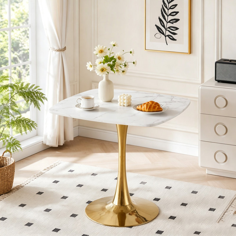 Table tulipe 31,5 pouces, Or + blanc