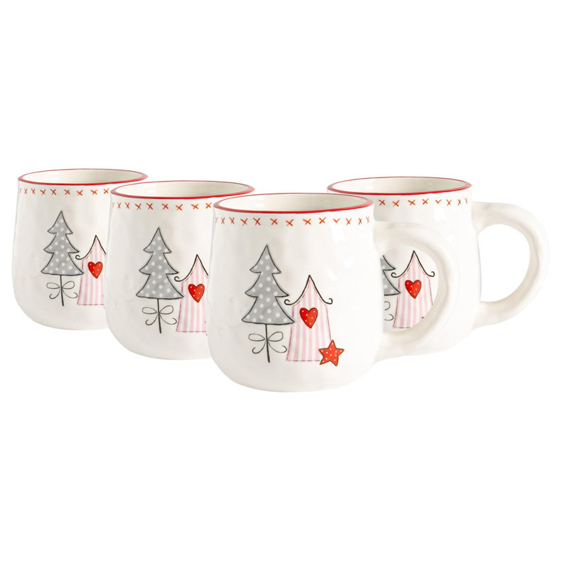 Nicola Spring - Patchwork Christmas Coffee Mugs - 475ml - White, 4
