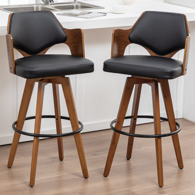 Swivel Yes Upholstered Faux Leather Bar Stool with Solid Wood Frame