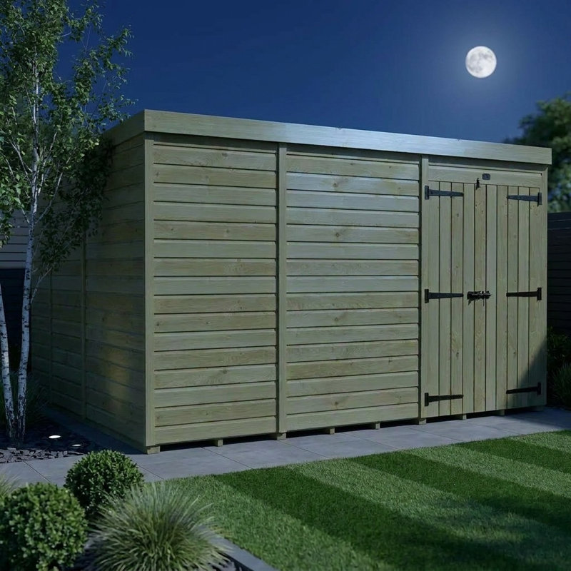 Total Sheds 11ft x 9ft Pent Garden Shed - Double Door - No Windows - Pressure Treated Timber - UK Manufactured