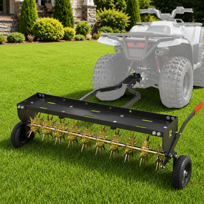 40-Inch Tow Behind Lawn Aerator, Heavy-Duty Steel Spike Aerator with 10 Independent 3D Star Tines, 330 lbs Weight Tray, Universal Tractor Hitch for Lawn & Garden Care