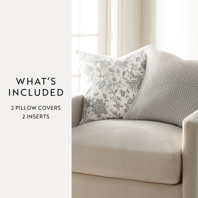 2-Pack Yarn-Dyed Patterns Decor Throw Pillows in Yarn-Dyed, White Floral/Gray Vintage Look