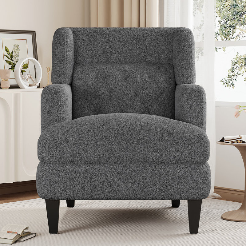 Charvae Upholstered Tufted Accent Chair, Gray Teddy