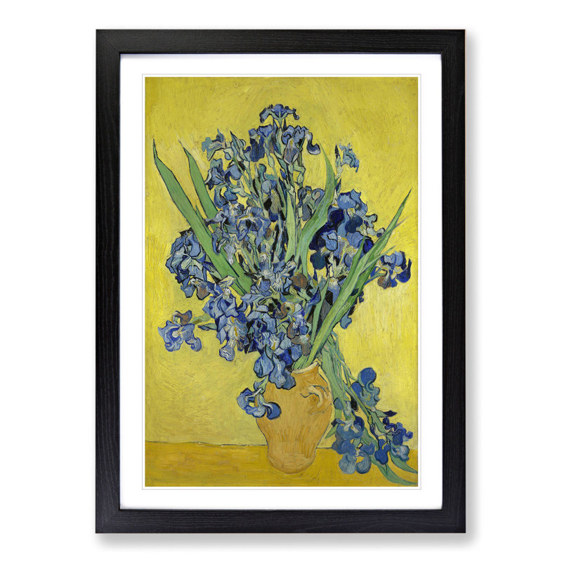 Iris Flowers in a Vase by Vincent Van Gogh - Framed Print, 65cm H x 48cm W x 2cm D, Black