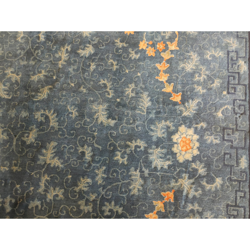 Room Size Blue Chinese Knotted 1890s Antique Wool Rectangle - Peking Rug