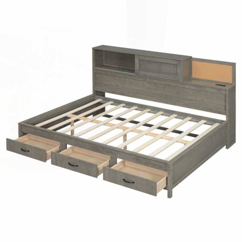 Wooden Daybed with 3 Storage Drawers, Gray, Full / Double