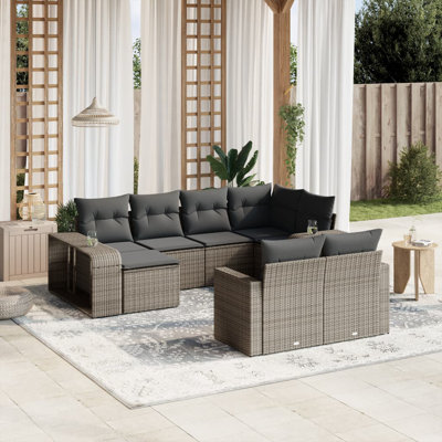  Ensemble de canapé de jardin en rotin PE gris, acier thermolaqué, 100% polyester