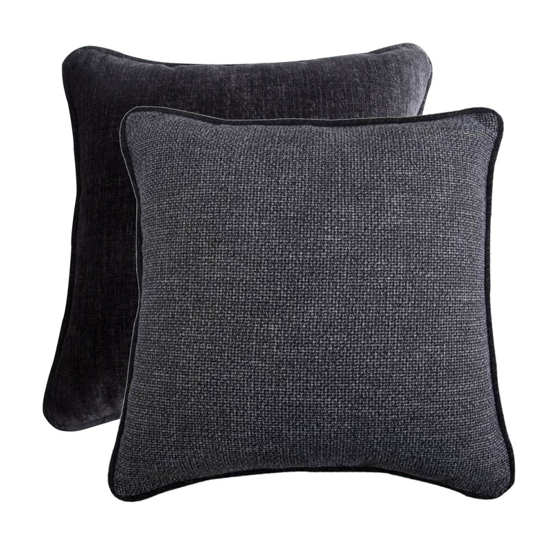 Charcoal Gray Plush Polyester Euro Sham with Trim