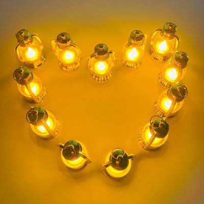 12-pack Mini Lanterns With 4" Flickering Led Candles Golden B