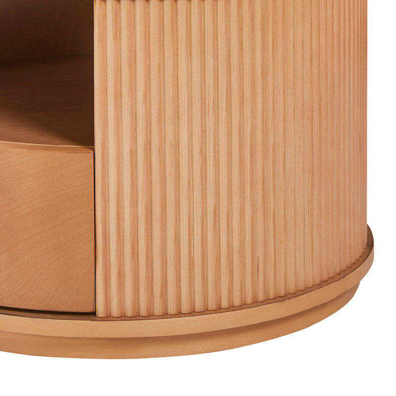Table basse gigogne ronde avec plateau en marbre blanc, rangement à 2 niveaux et 1 tiroir, naturel, 28,5 po
