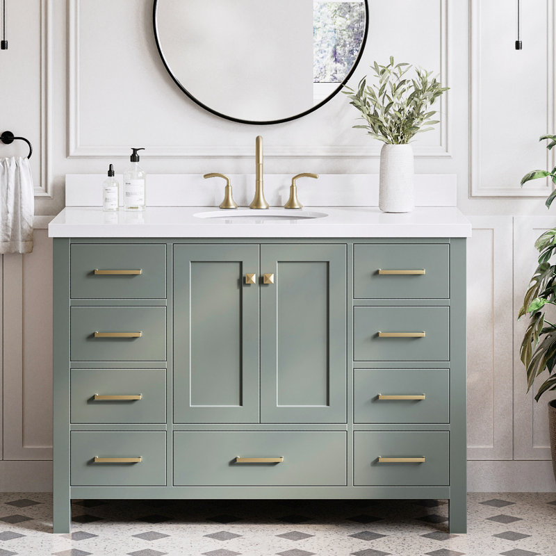 Ensemble de meuble-lavabo simple 49 po Amariani, Vert rétro / laiton satiné, 49"