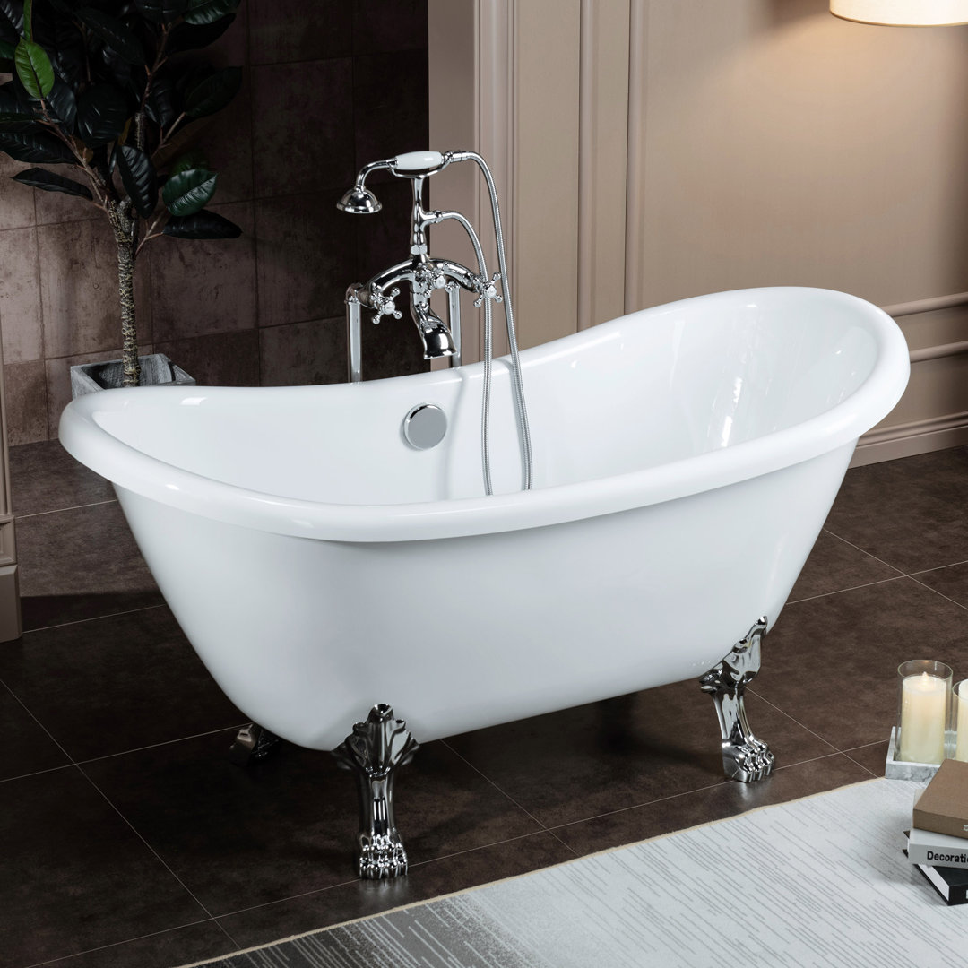 59" x 28" Clawfoot Soaking Acrylic Bathtub WoodBridge 