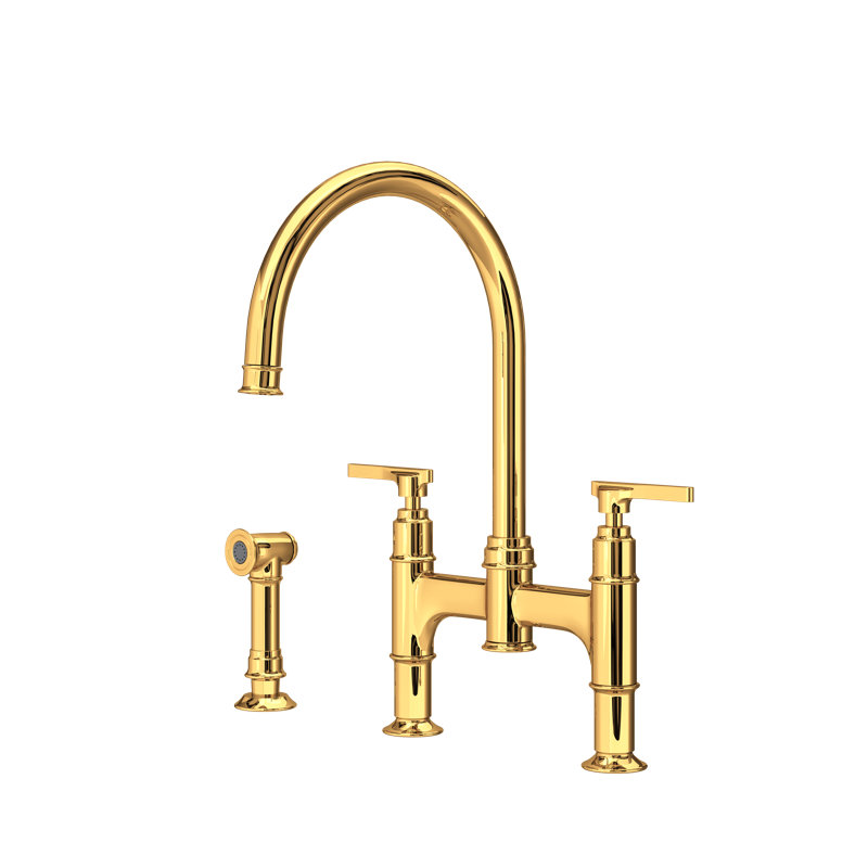Southbank Bridge Kitchen Faucet With Side Spray, English Gold