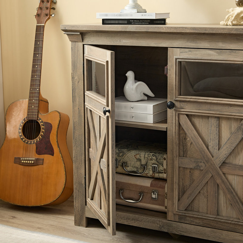 Grand buffet à 2 portes avec buffet de salle à manger. Gris délavé, avec un grand espace de rangement et une armoire à matériaux pour le décor du vestibule - option de style rétro