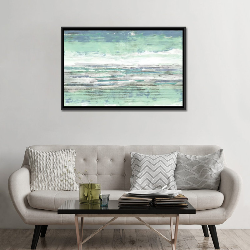 «Seascape Striations II», reproduction sur toile, H 18 po x l 26 po x P 1,5 po, Toile avec cadre noir, Pas de tapis