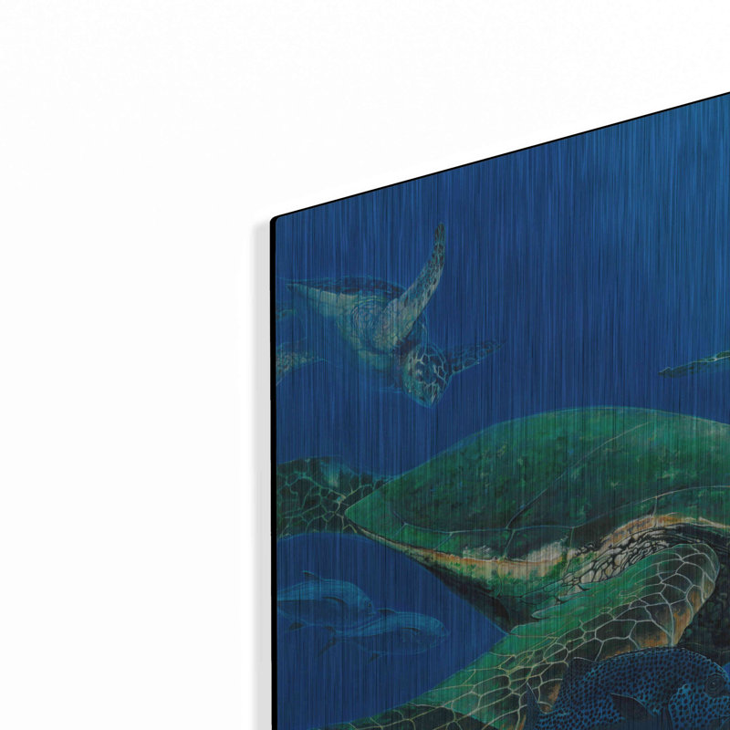 Art mural en métal Beachcrest Home ™ «Green Sea Turtles» par Durwood Coffey, H 12 po x l 16 po