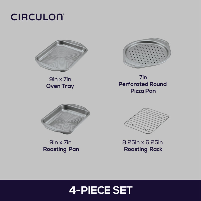Circulon Total Bakeware Nonstick Toaster Oven and Personal Pizza Pan Baking Set, 4 Piece