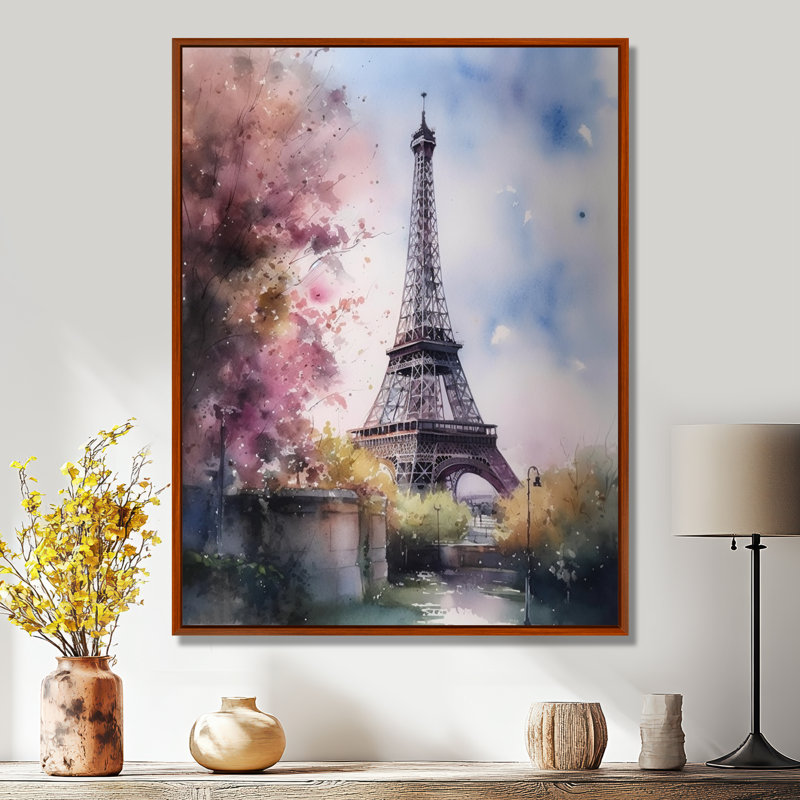 «Beautiful Eiffel Tower In Paris V», art sur toile Paris, H 32 po x l 24 po x P 1 po, Cadre flottant brun