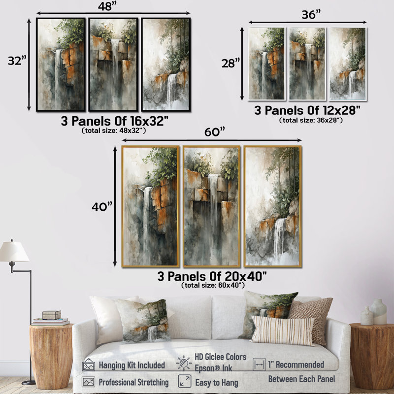 Cascade Oasis I - Collection d'art mural cascade, H 40 po x l 60 po, Toile tendue, Ne s’applique pas