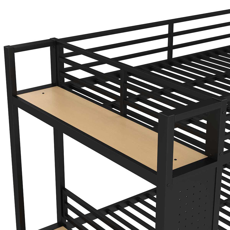 Lit superposé en métal avec tablettes de rangement, tiroirs et panneau perforé, pour les adolescents