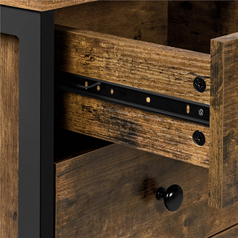 3 Drawer Bedside Table with Soft Close Ball Bearing Slides, Rustic Brown