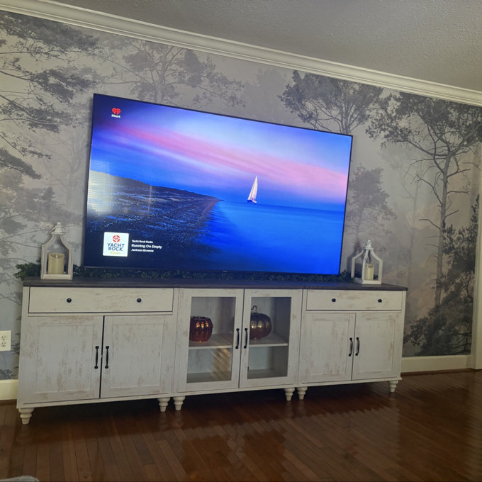 Scarlett TV Stand For TV, 3-In-1 TV Console Table For 85 Inch TV, Entertainment Center With Glass & Wood Door, Grey Wash - Wash Gray