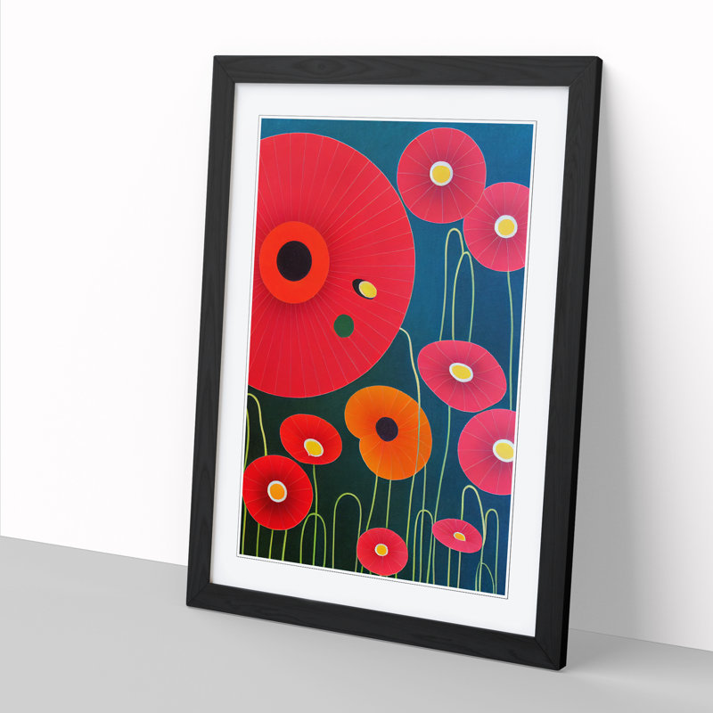 Poppy Flower Suprematism - Single Picture Frame Print, 34cm H x 25cm W x 2cm D, Oak