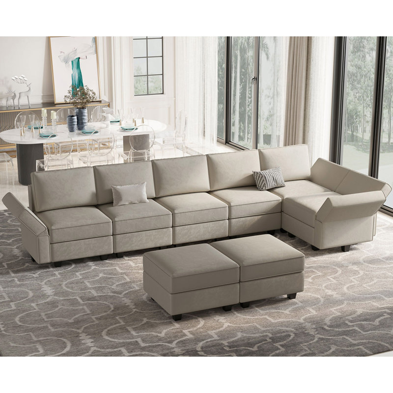 Teangela 143'' Variable Modular Velvet Sectional L Shaped Upholstered Couch Storage Sofa, Gray Velvet