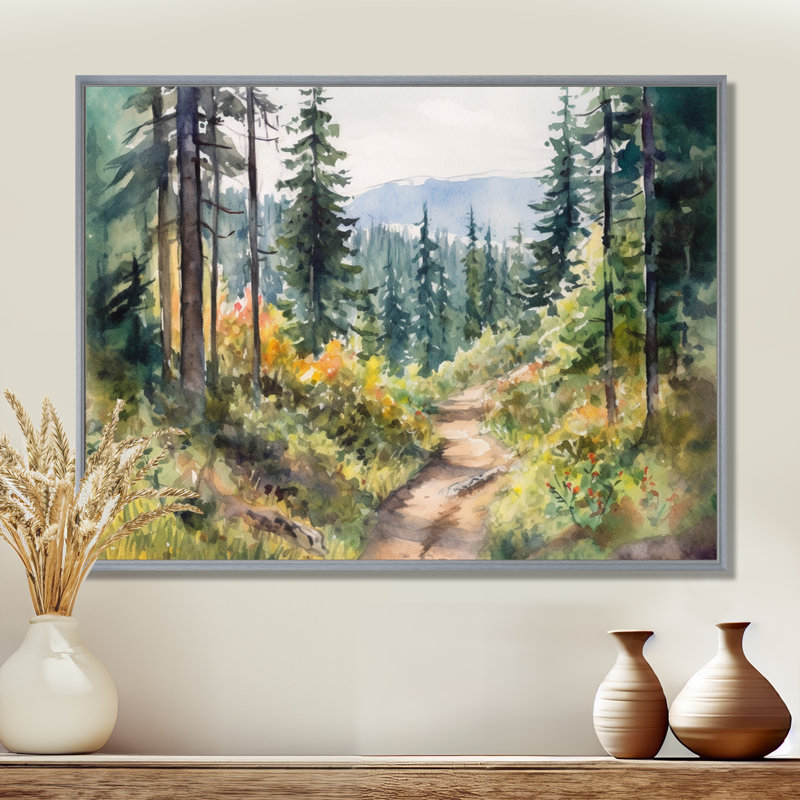 «Little Road In Mountain Landscape X - Forest», reproduction d'art sur toile, H 12 po x l 20 po x P 1 po, Encadrement argenté