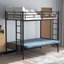 Lit superposé simple au dessus d'un lit double en métal, multifonction, futon convertible, noir