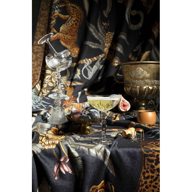 Sabie Handmade Floral Tablecloth, 138" L x 79" D, Gold/Black/Gray