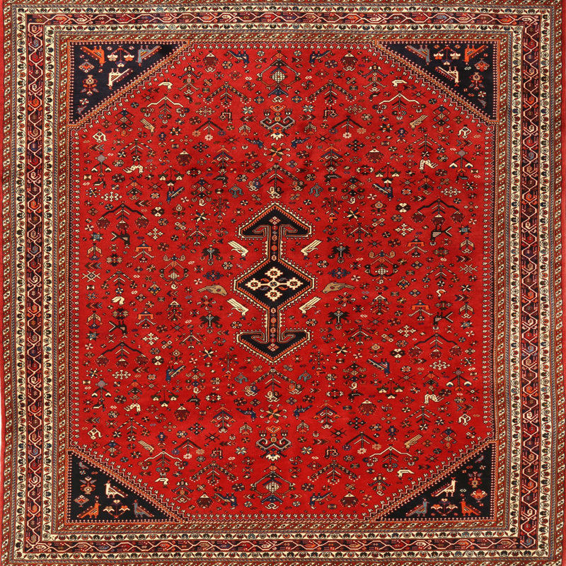 Tapis en laine rouge / noir, Rectangle 5 pi x 8 pi