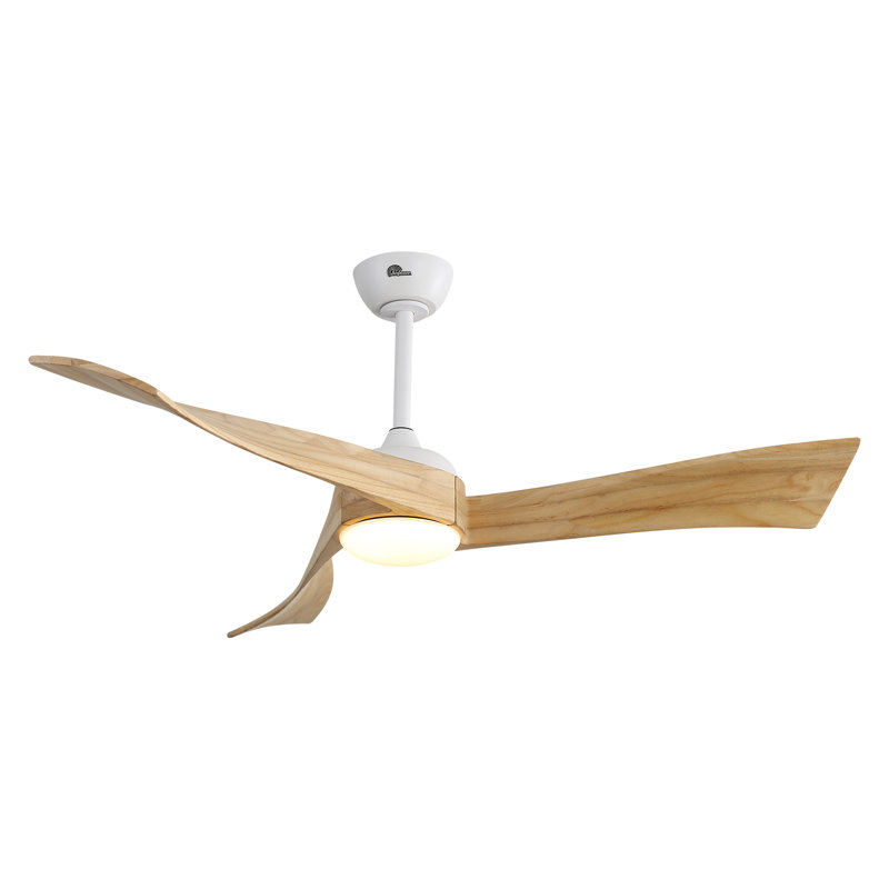 Desir 52cm Ceiling Fan with LED Lights, White/Natural Wood Blades