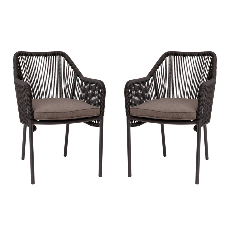 Ensemble de 2 chaises de patio empilables tissées avec coussins Avamarti, gris, Noir