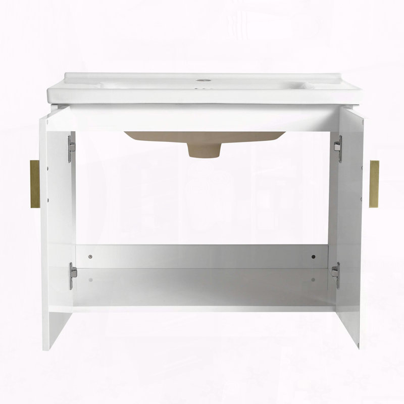 Meuble-lavabo à fixation douce 28 po avec lavabo - fixation murale - blanc brillant, H 20,7 po x l 27,8 po x P 18,5 po