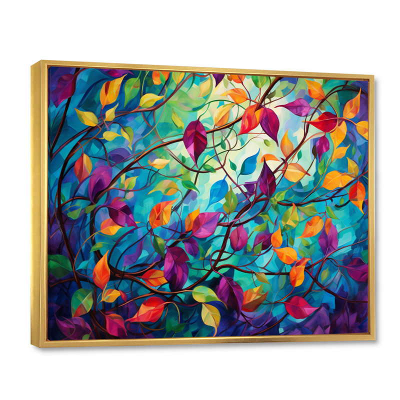 Multicolor Vibrant Vines I - Abstract Botanicals, art mural, H 24 po x l 32 po x P 1 po, Cadre flottant doré