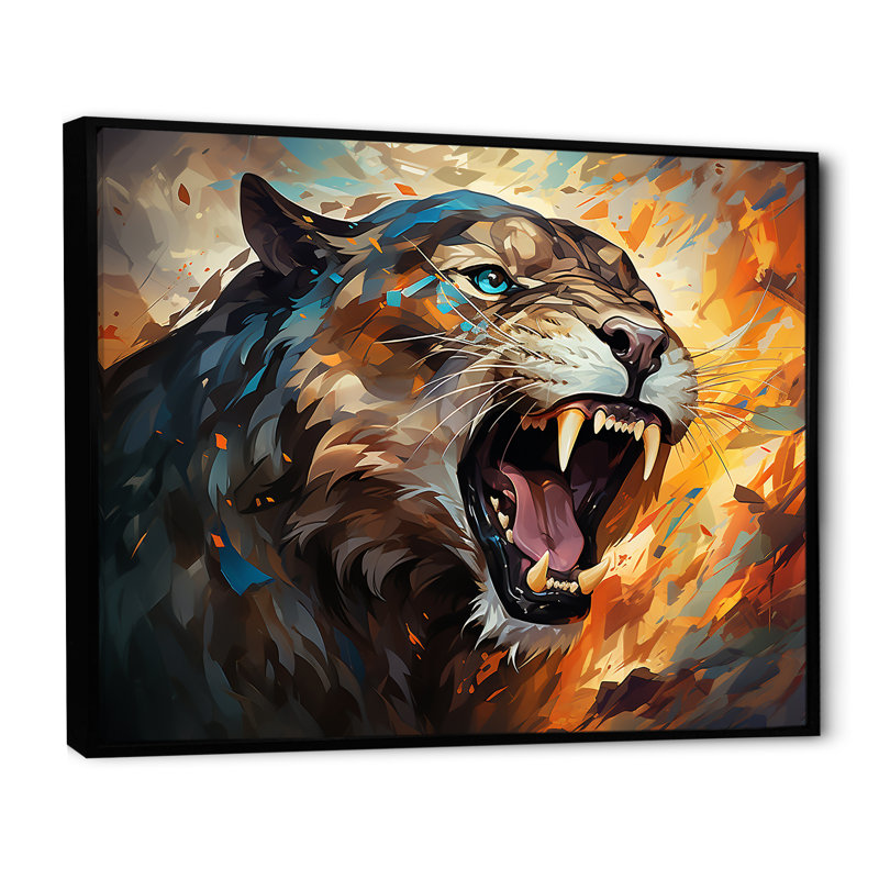 Majestic Panther Roar sur impression sur toile, Cadre flottant noir, H 30 po x l 40 po x P 1,5 po