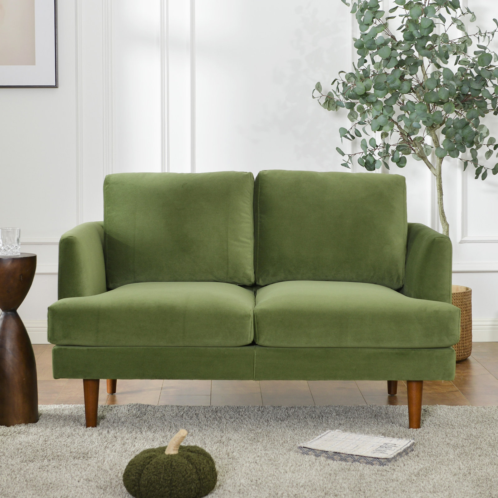 Miller 55" Linen Loveseat, Olive Green Velvet