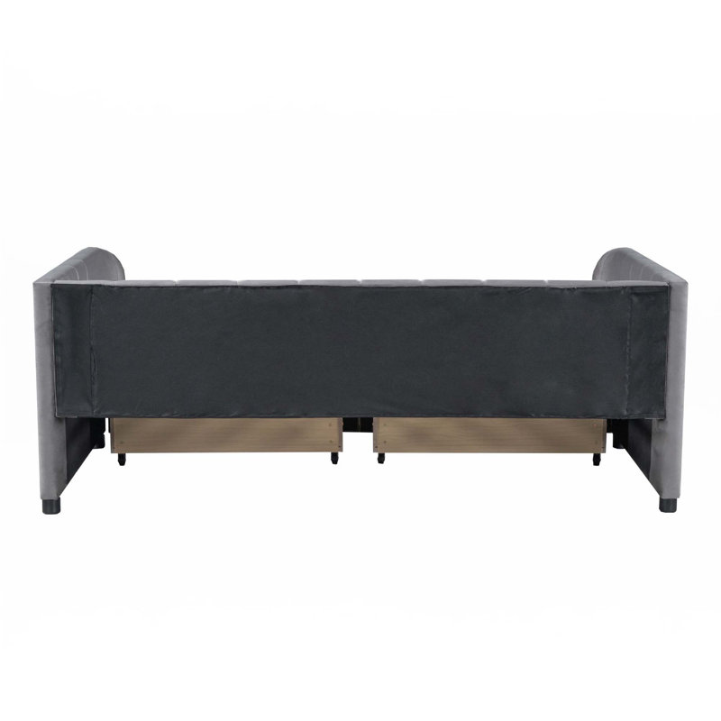 Twin Size Upholstered Daybed With 2 Drawers, Gray