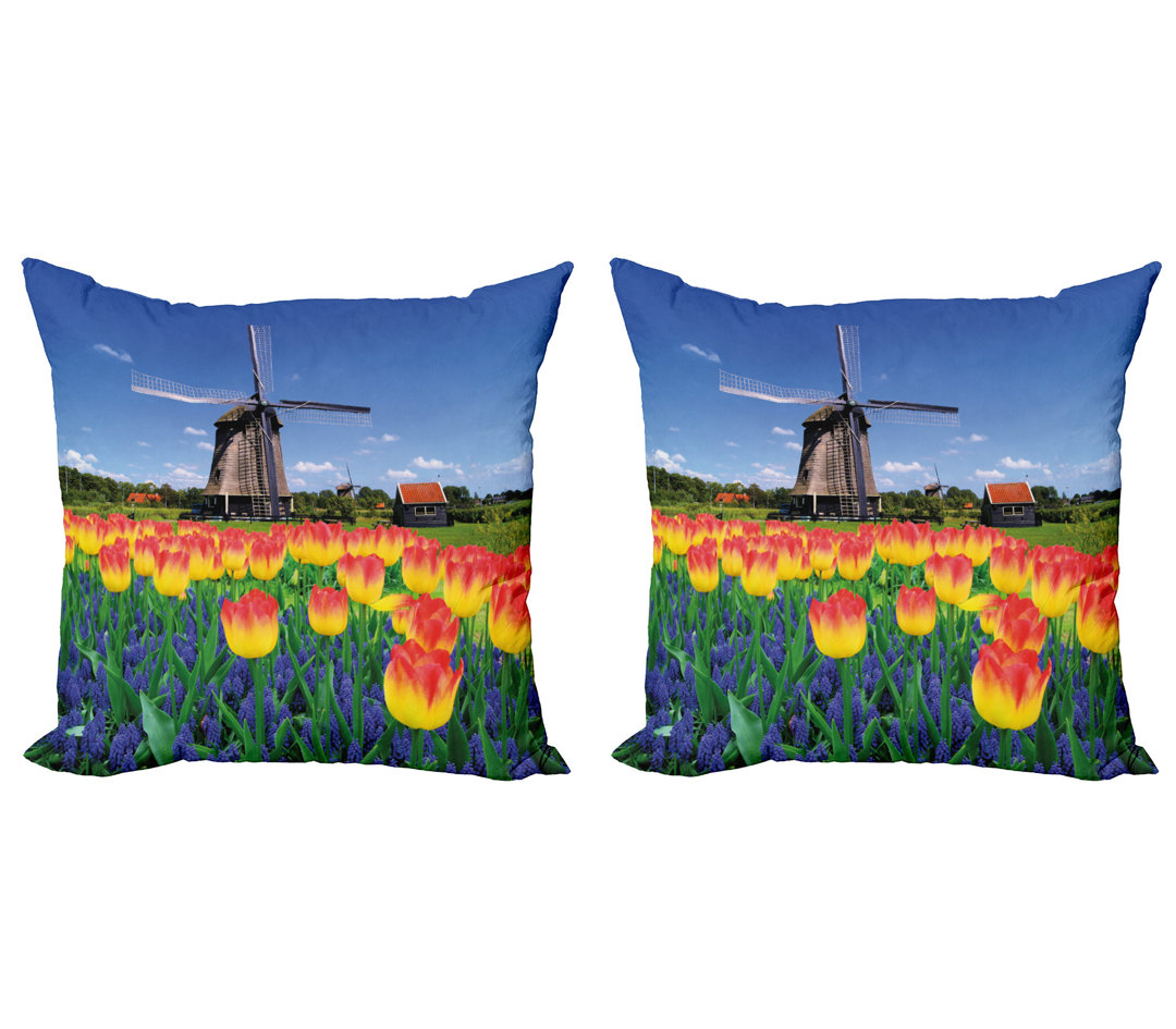 Dekokissen Kissenbezug, Blooming Tulip Windmill, Blume, Gelb / Blau