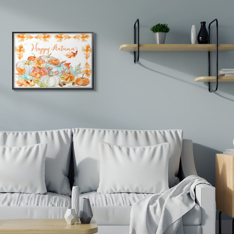 «Happy Autumn» citrouille récolte feuillage bordure par Sherri Buck Baldwin - impression d'art textuel