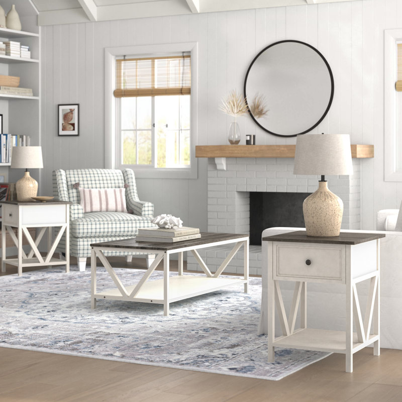 Ensemble de 3 tables basses, Blanc, Gris