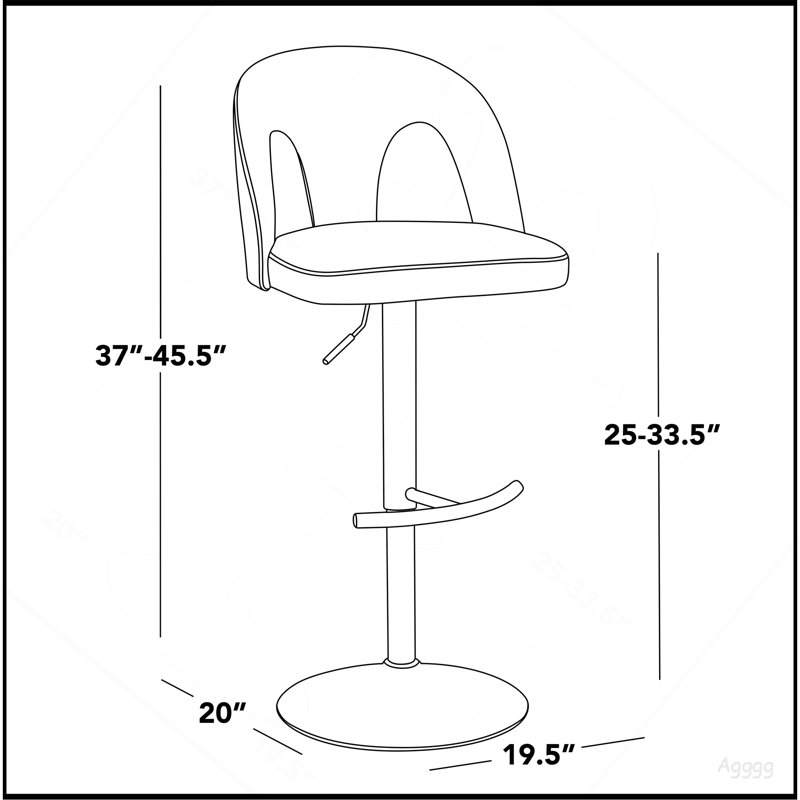 Tabouret de bar réglable en métal noir et tissu blanc neige avec repose-pieds arrondi en T - ensemble de 2, Tissu blanc, Noir