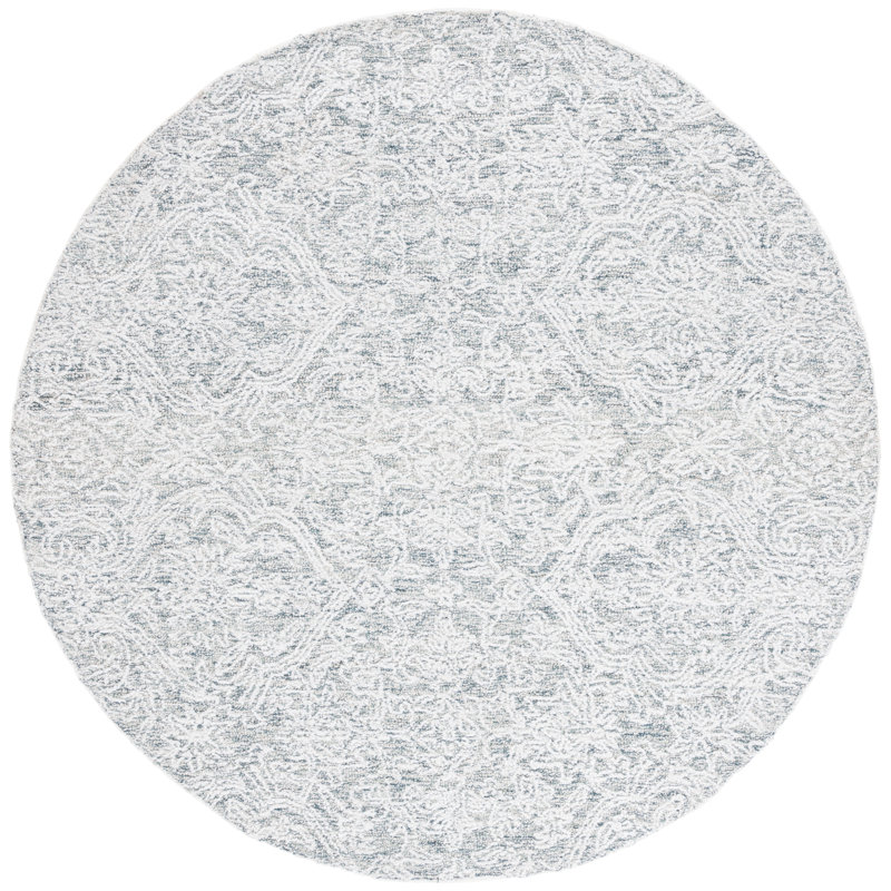 Tapis bleu clair / ivoire en polyester touffeté à la main Peterec, Rond 6 pi
