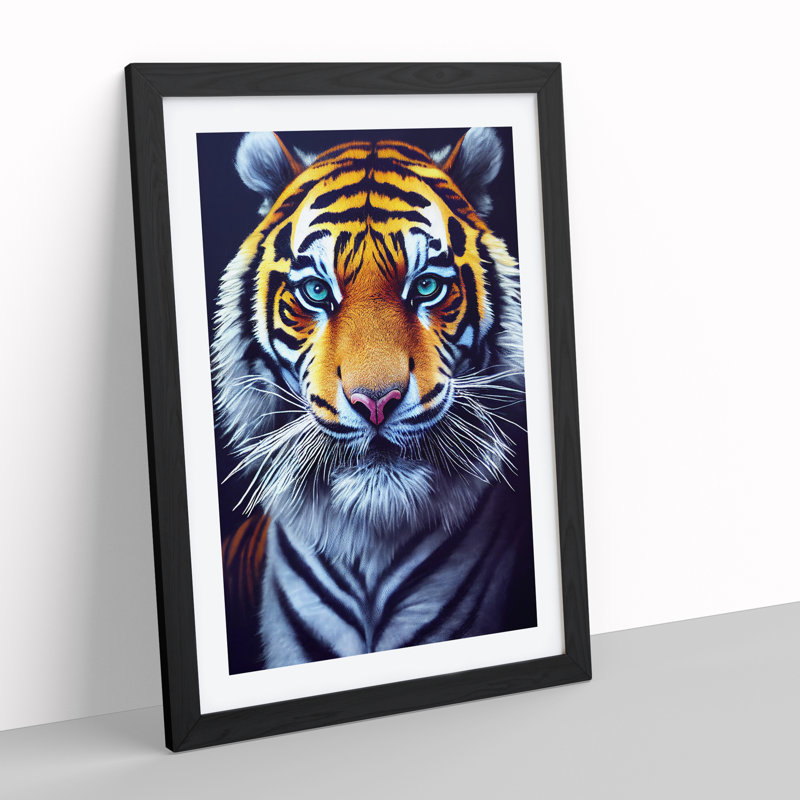 Striking Tiger No.4 - Single Picture Frame Print, Black , 64cm H x 46cm W x 2cm D