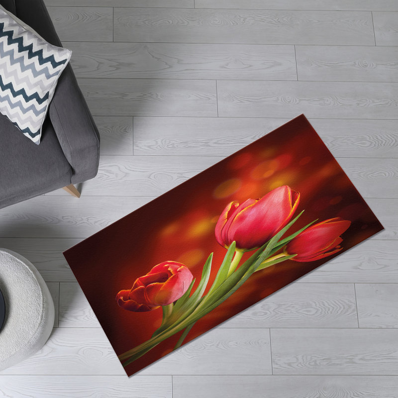 Floral Printed Non Woven Soft Type Rug with Scalloped Edge Detail for Elegant Home Décor, Runner 3'3" x 9'2"