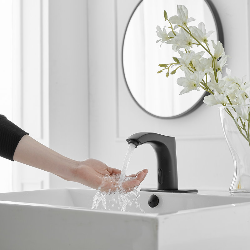 Robinet de salle de bain à trou unique sans contact avec bonde, Noir mat