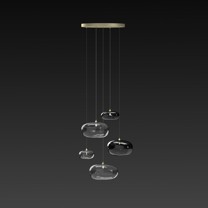 Kloud mix of 5 Pendant Lights, Black, 105", Clear/Grey