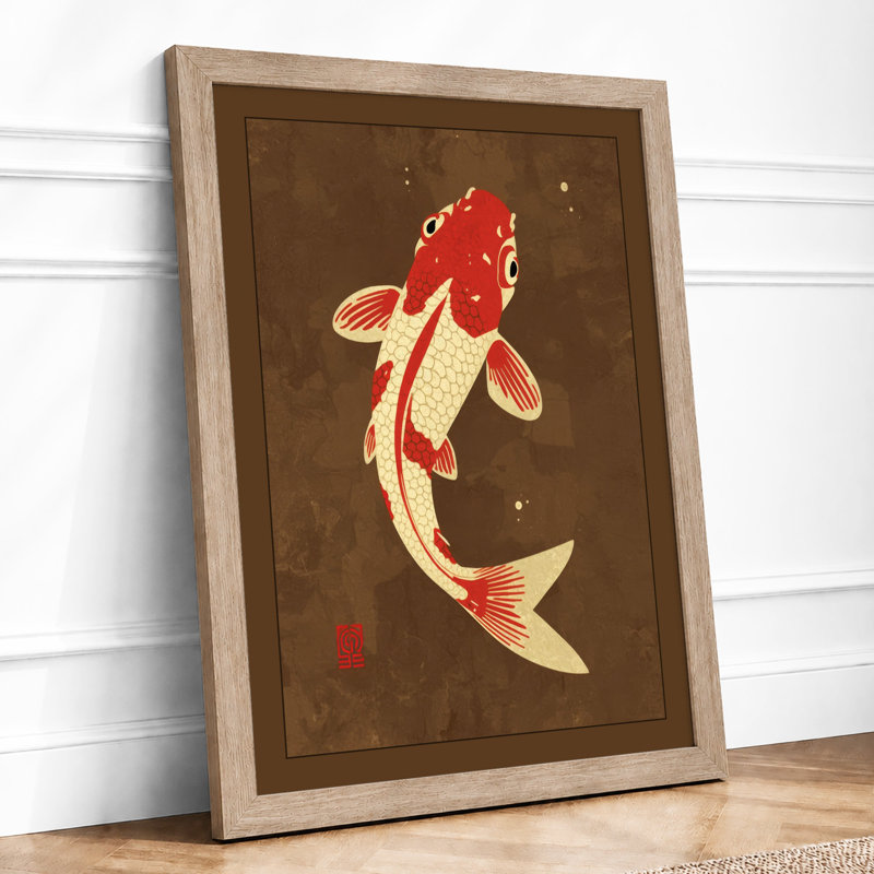 Ascending Koi Japandi - Framed Print, A2 - 59.4 x 42.0 cm, Oak