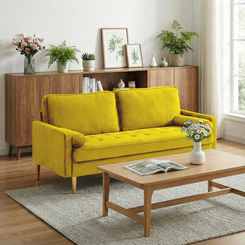 Canapé 67 po Mid Century Modern, Jaune